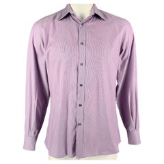 GUCCI Size L Purple White Stripe Cotton Button Down Long Sleeve Shirt