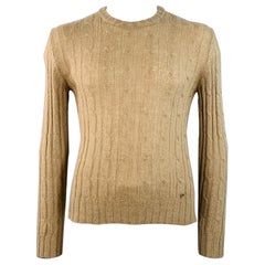 GUCCI Size L Tan Cable Knit Cashgora Crew Neck Sweater GUCCI Size L Tan Cable Knit Cashgora Crew Neck Sweater