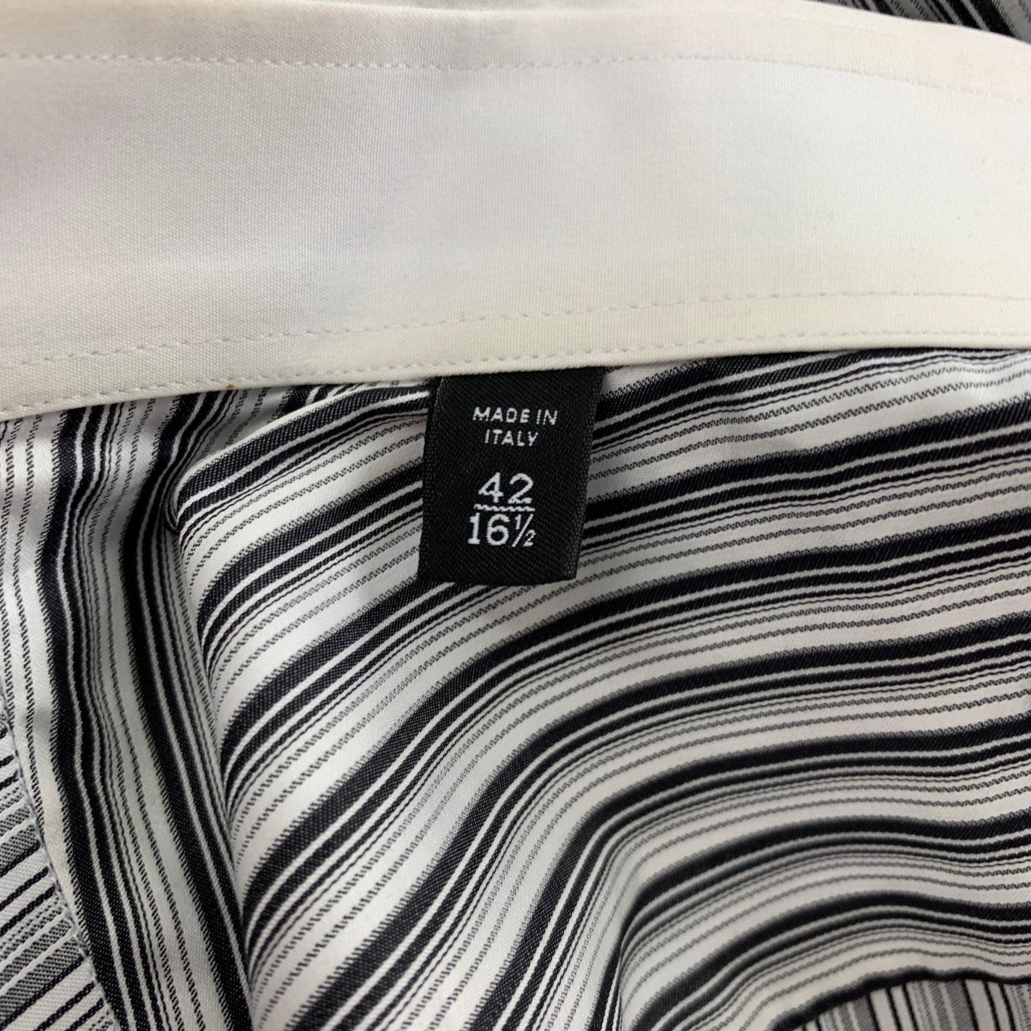 Men's GUCCI Size L White Black Stripe Long Sleeve Shirt For Sale