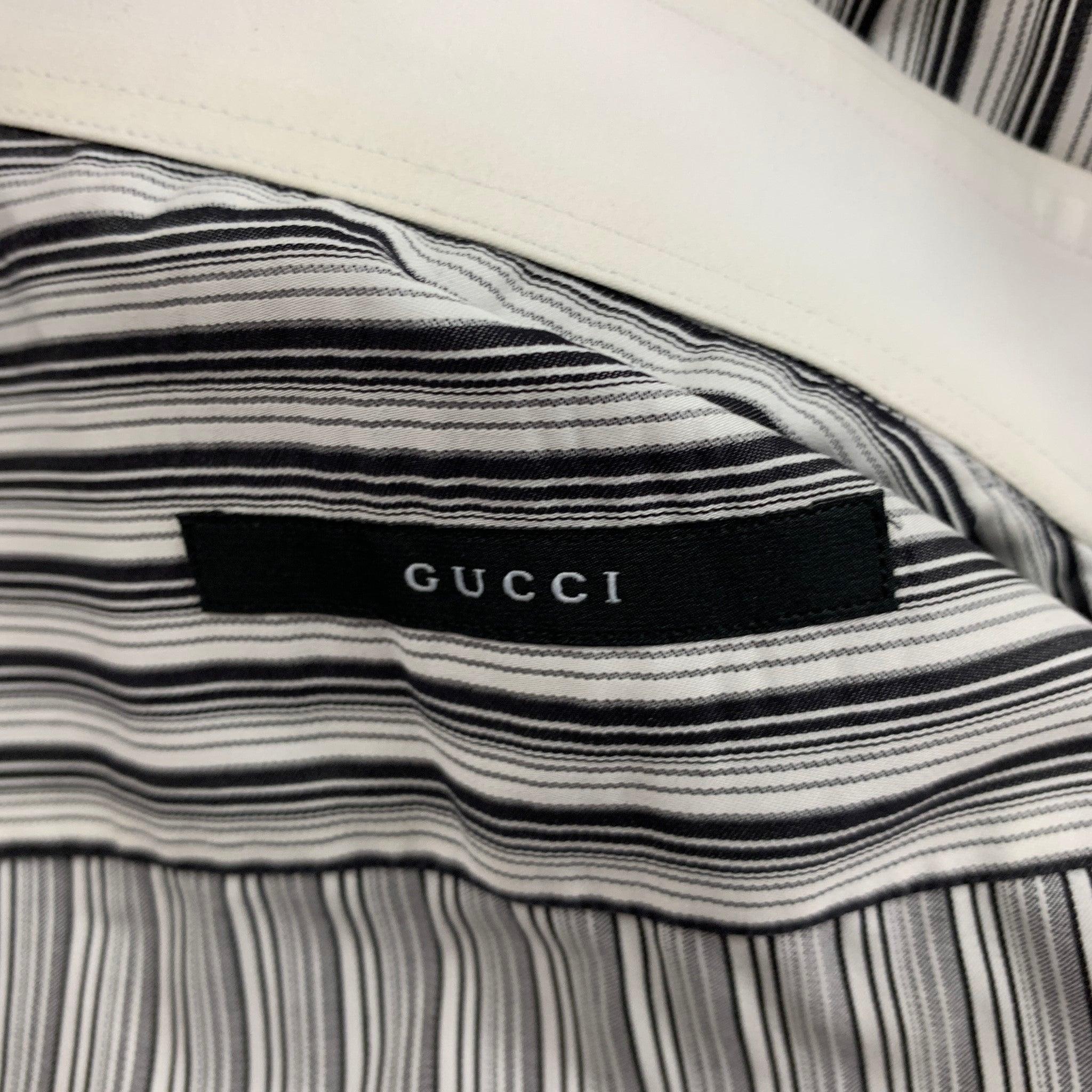 GUCCI Size L White Black Stripe Long Sleeve Shirt For Sale 1