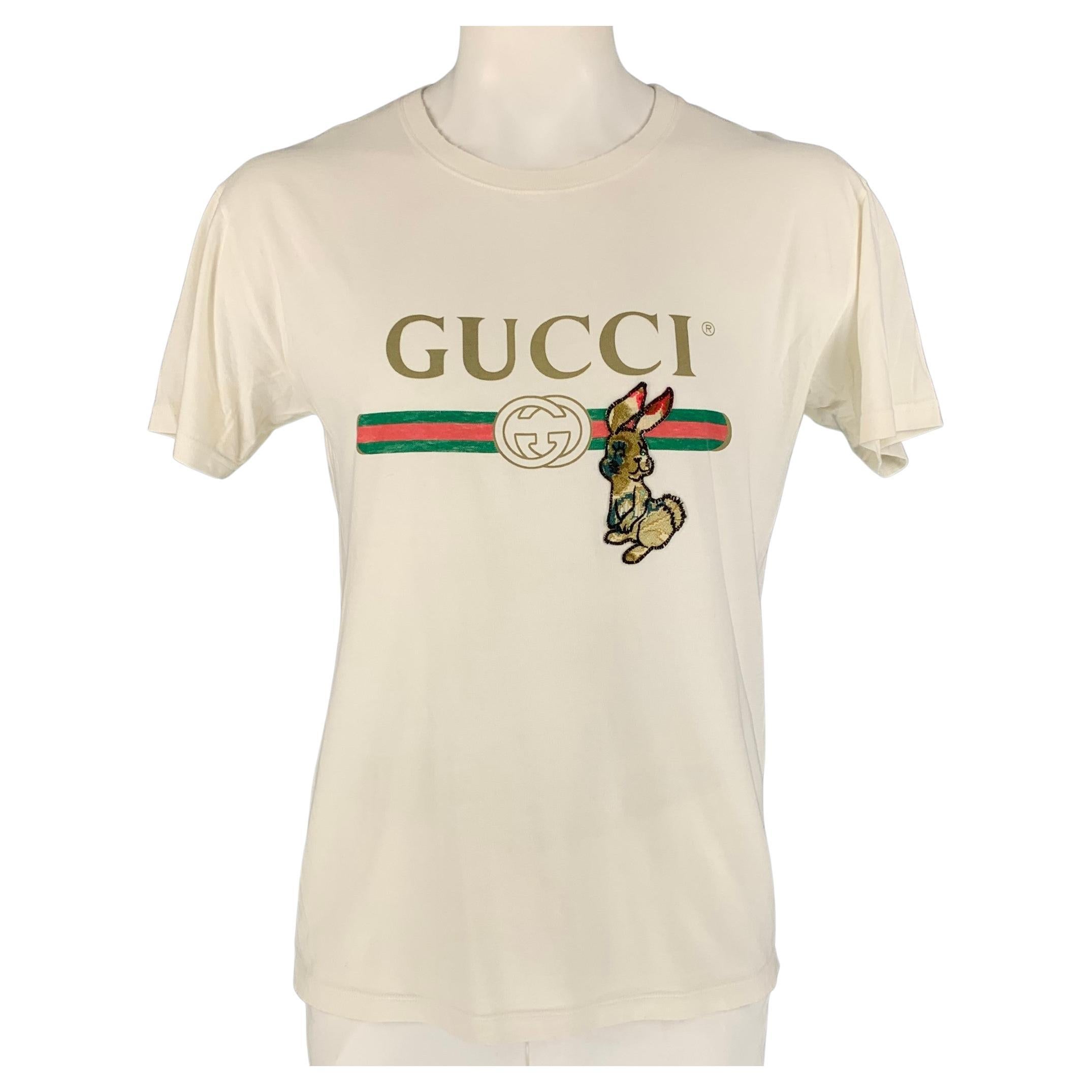 GUCCI Size L White Bunny Logo Cotton Crew-Neck T-shirt at 1stDibs