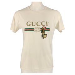 GUCCI Size L White Bunny Logo Cotton Crew-Neck T-shirt