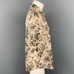 GUCCI Size M Beige Floral Cotton Button Up Short Sleeve Shirt