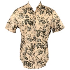 GUCCI Size M Beige Floral Cotton Button Up Short Sleeve Shirt