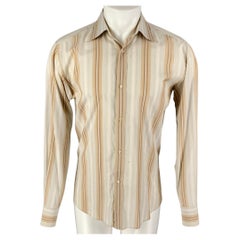 GUCCI Size M Beige Khaki Stripe Cotton Button Up Long Sleeve Shirt