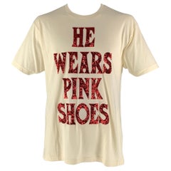 GUCCI Size M Beige Red Embroidery Cotton Crew-Neck T-shirt