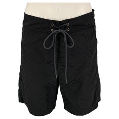 GUCCI Size M Black Jacquard GG Polyamide Cotton Drawstring Shorts
