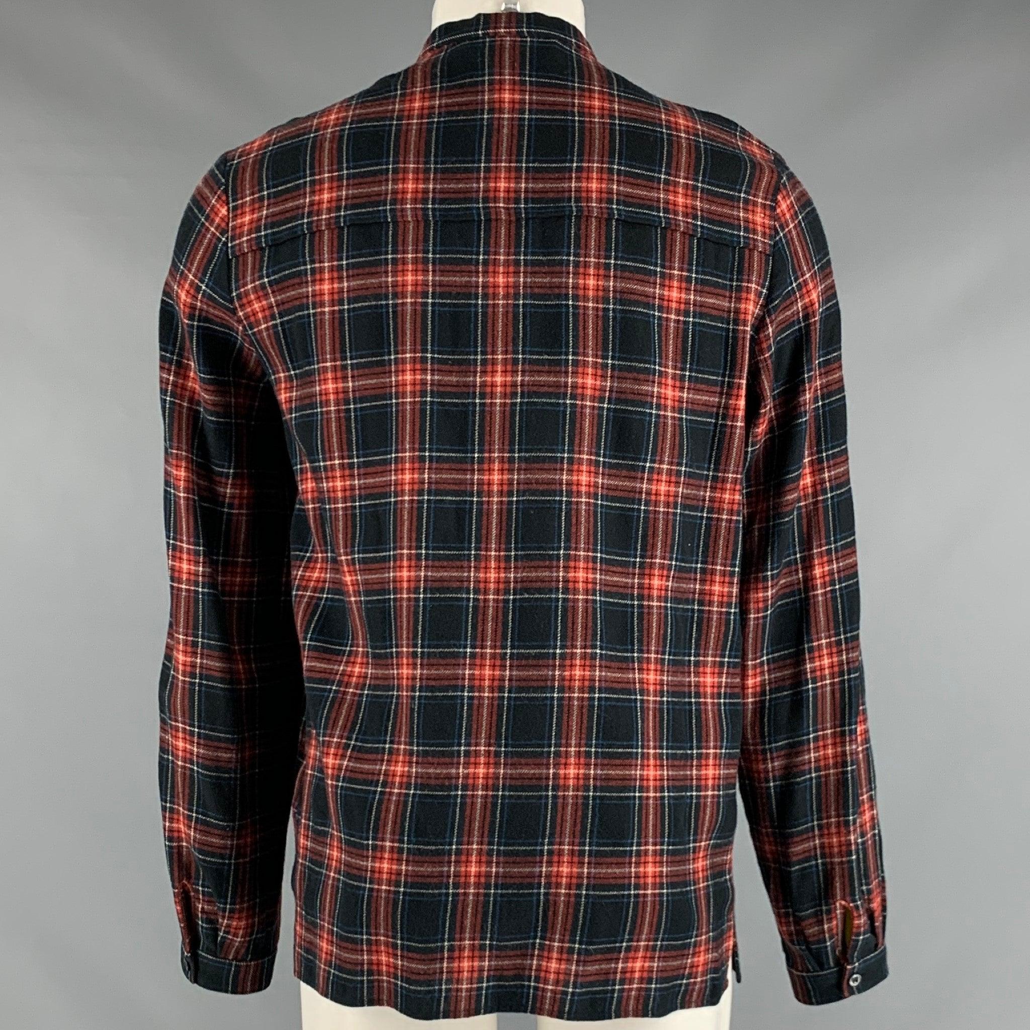 GUCCI Size M Black Red Blue Plaid Cotton Bow Long Sleeve Shirt In Good Condition For Sale In San Francisco, CA