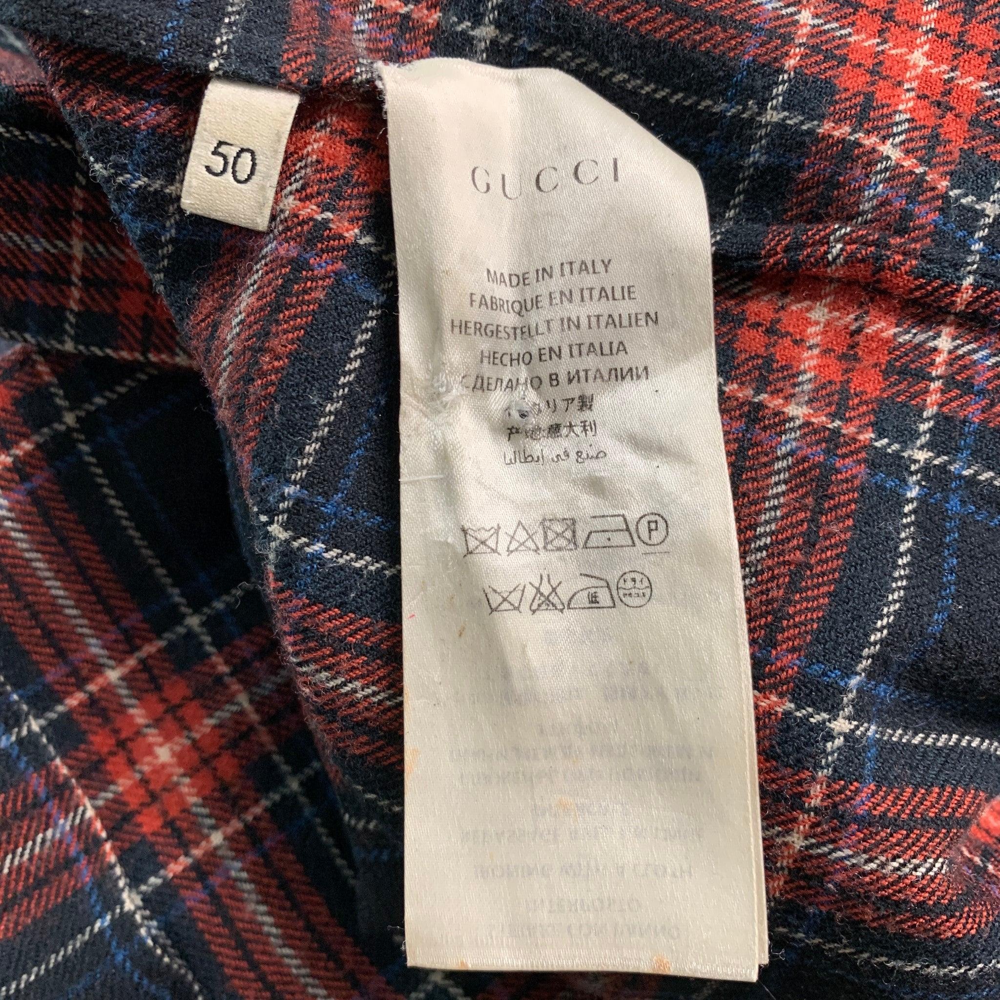 GUCCI Size M Black Red Blue Plaid Cotton Bow Long Sleeve Shirt For Sale 2