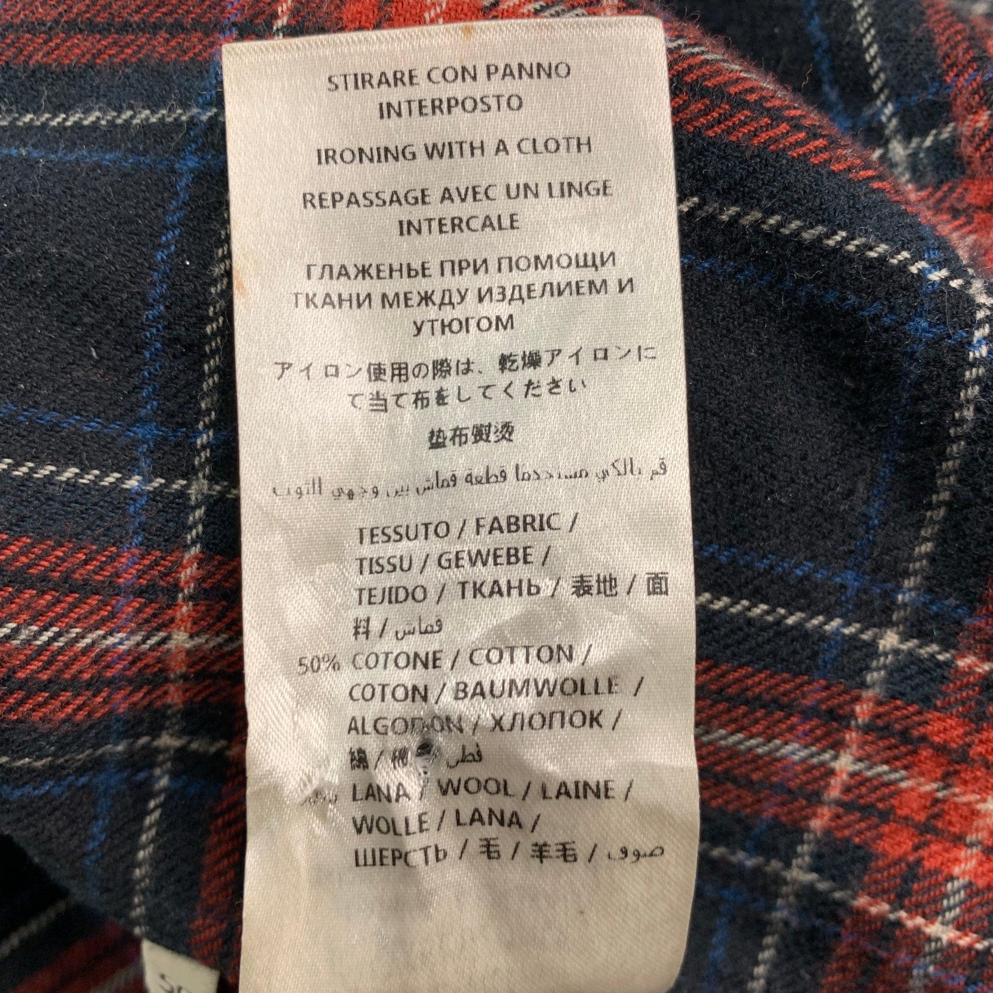 GUCCI Größe M Schwarz Rot Blau kariertes langärmeliges Hemd aus Baumwolle mit Schleife im Angebot 3