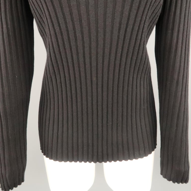 GUCCI Size M Black Ribbed Wool Blend Ribbed Knit Button Turtleneck ...
