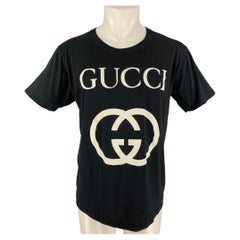 GUCCI Size M Black & White Logo Cotton Short Sleeve T-shirt