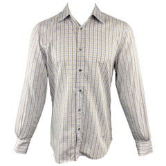 GUCCI Size M Blue & Brown Plaid Cotton Button Up Long Sleeve Shirt