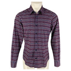 GUCCI Size M Blue Red White Chain Cotton Long Sleeve Shirt
