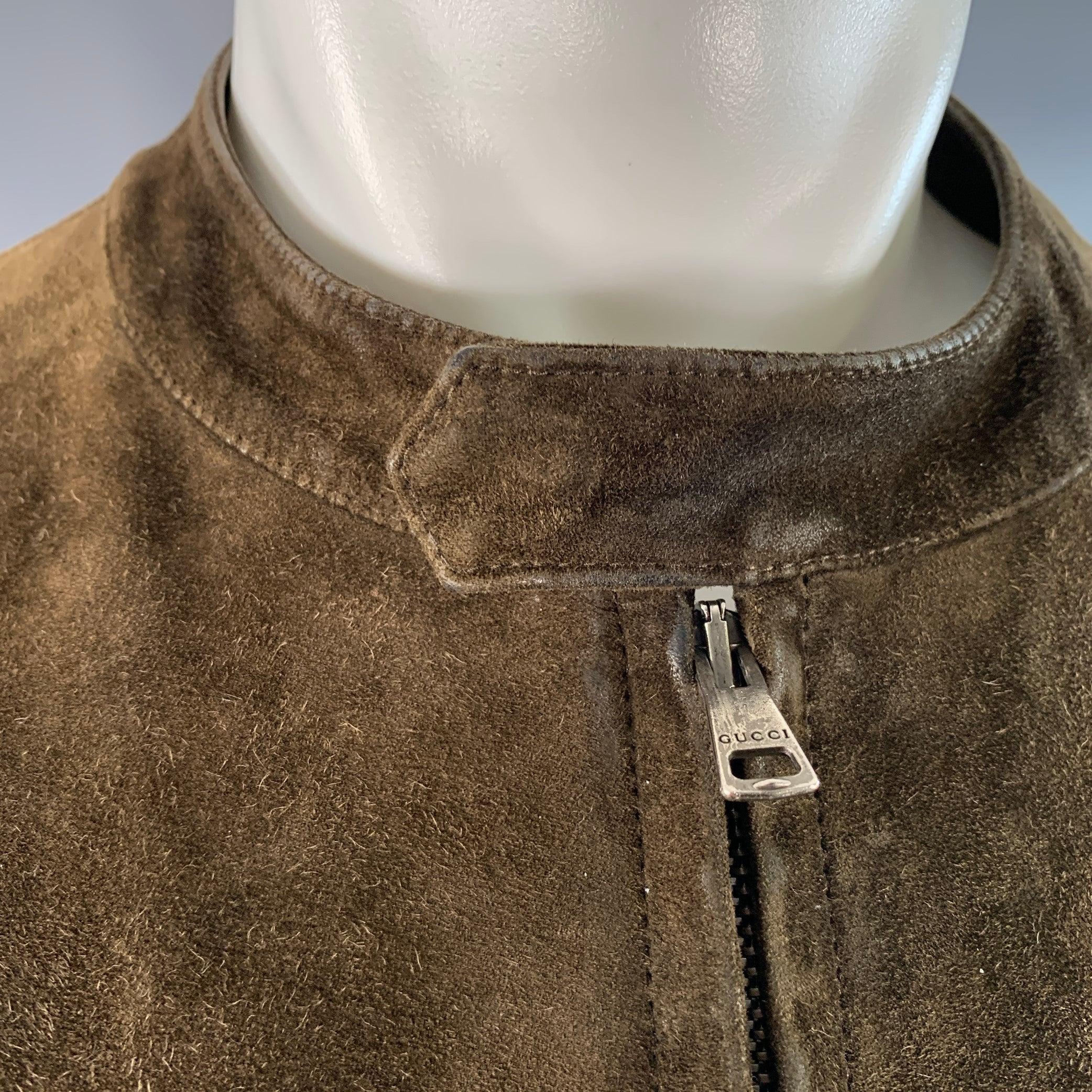 Uomo Giacca da moto in pelle scamosciata marrone Oliver di GUCCI taglia M. in vendita