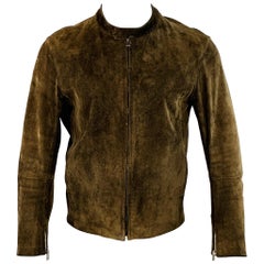 GUCCI Talla M Cazadora Moto Ante Marrón Oliva