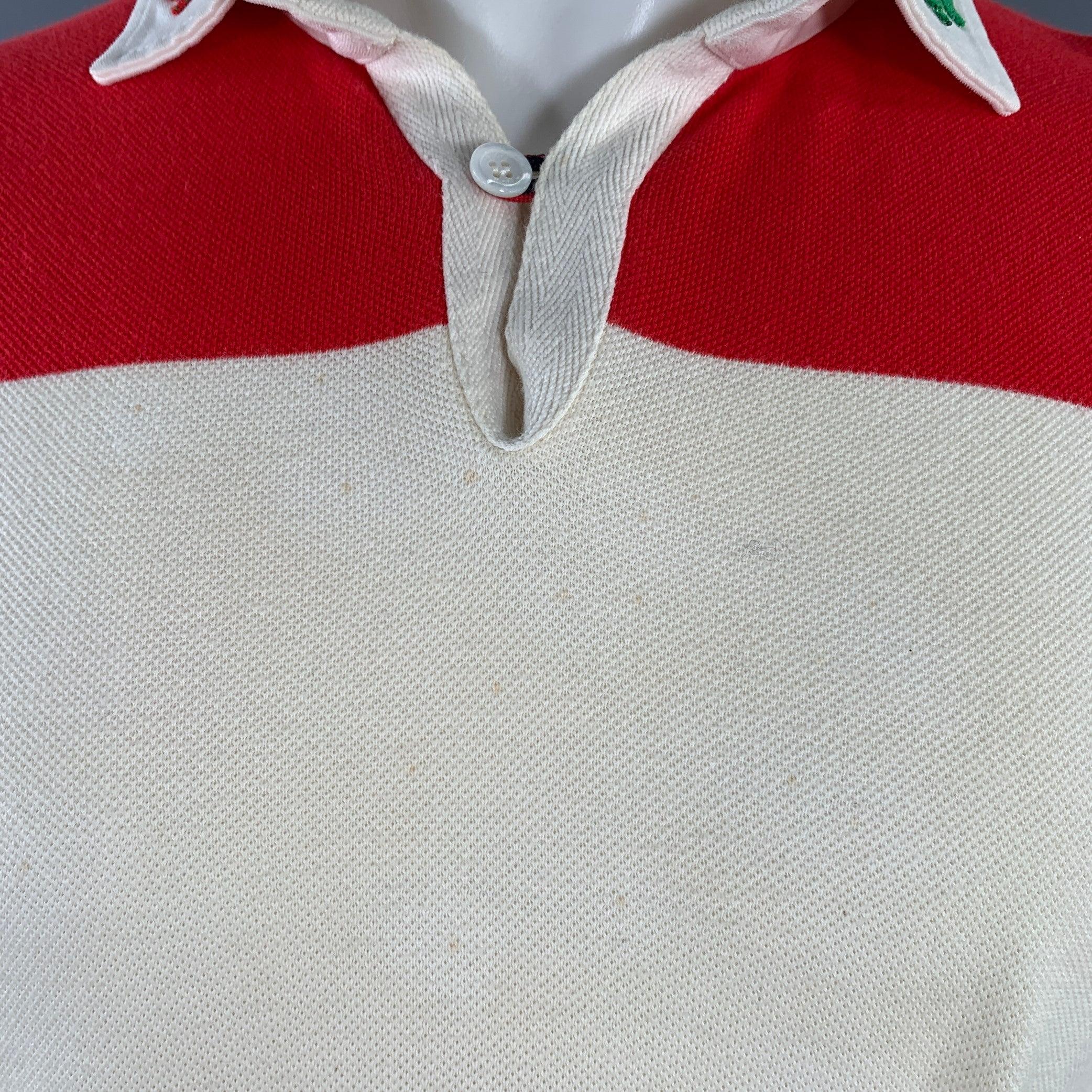 GUCCI Größe M Creme Marineblau Rot gestreift Drachenapplikation Polo im Zustand „Gut“ in San Francisco, CA