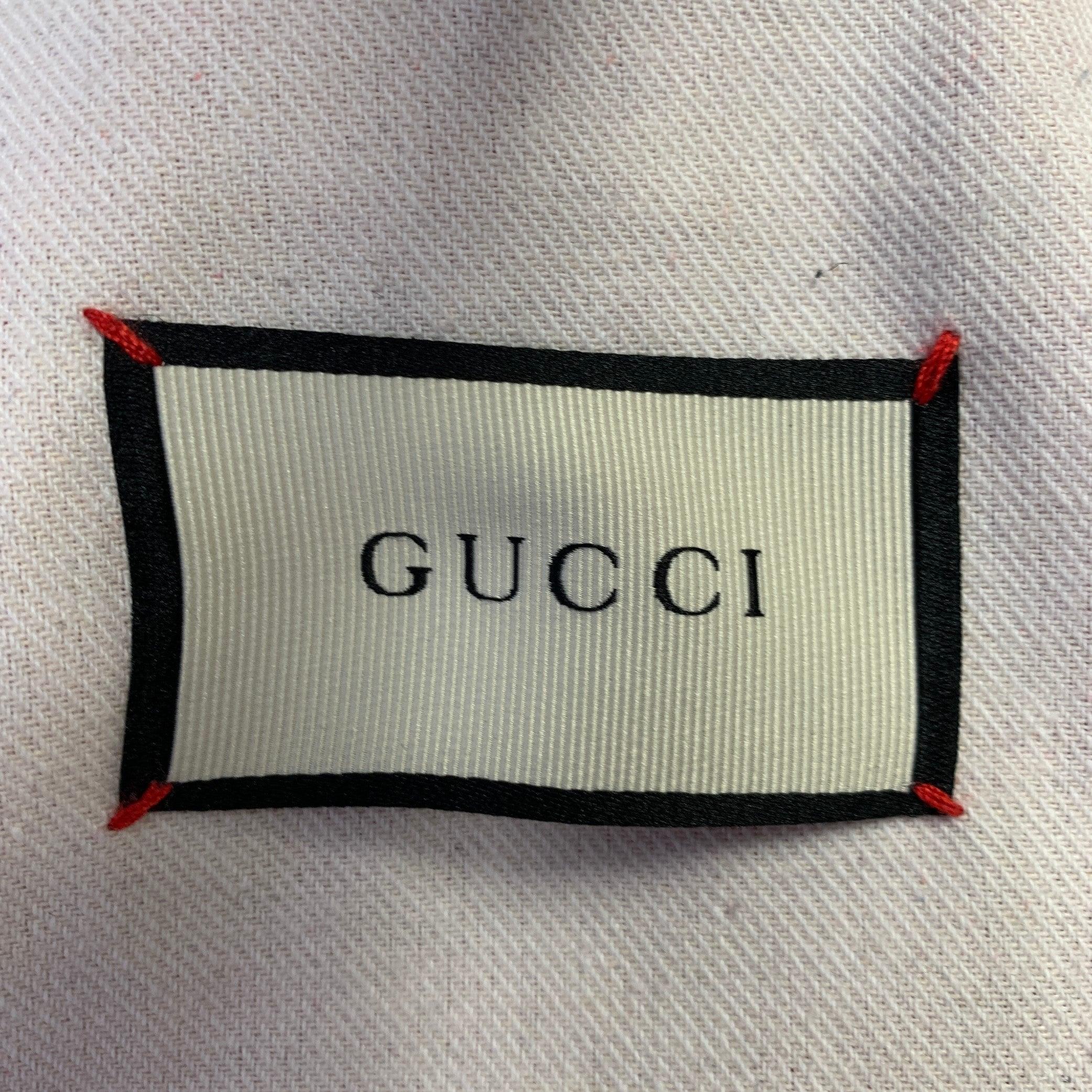 GUCCI Größe M Hollywood Grey Painted Cotton Distressed Studded Denim Jacket im Angebot 2