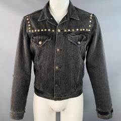 GUCCI Größe M Hollywood Grey Painted Cotton Distressed Studded Denim Jacket