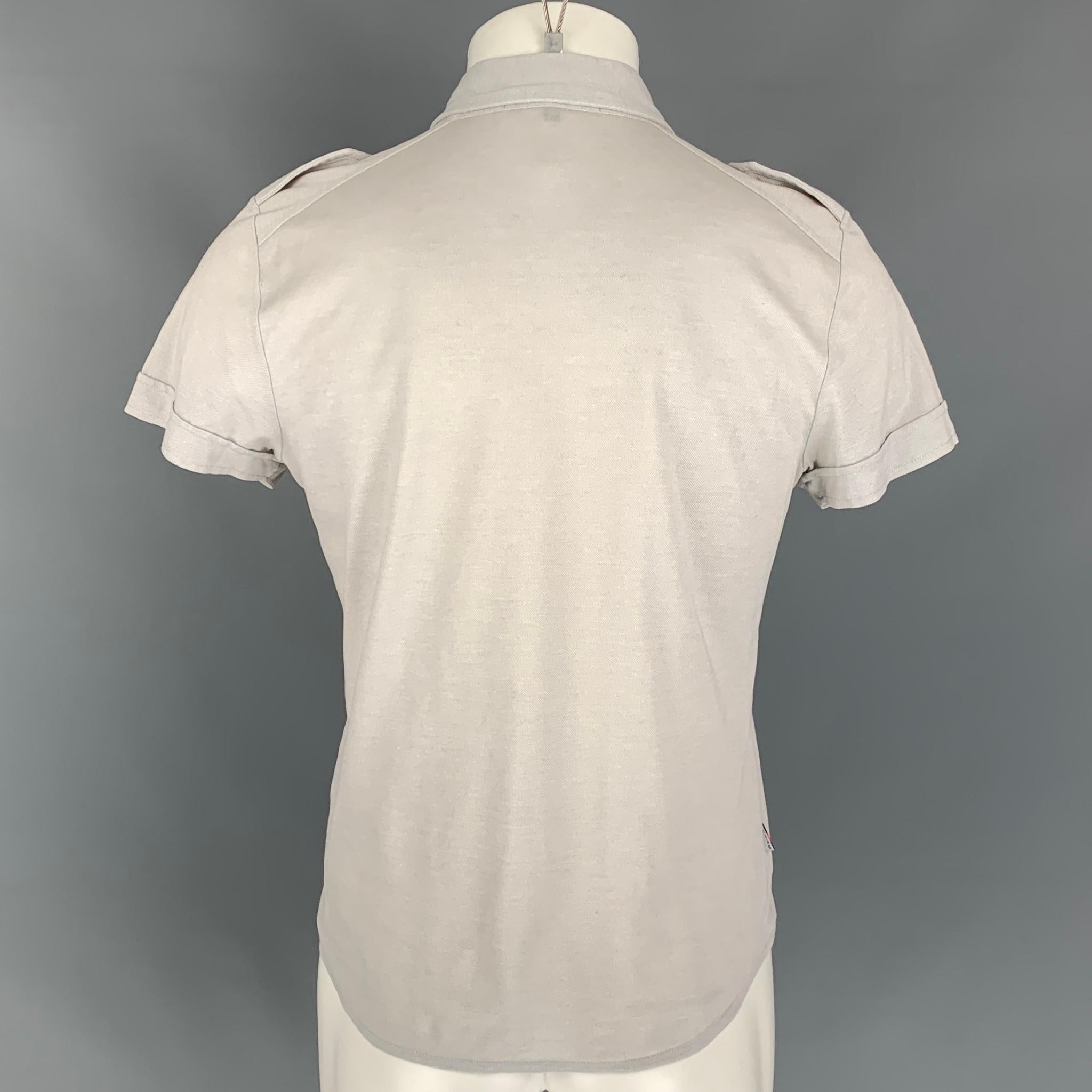 Beige GUCCI Size M Light Grey Textured Cotton Button Down Short Sleeve Shirt