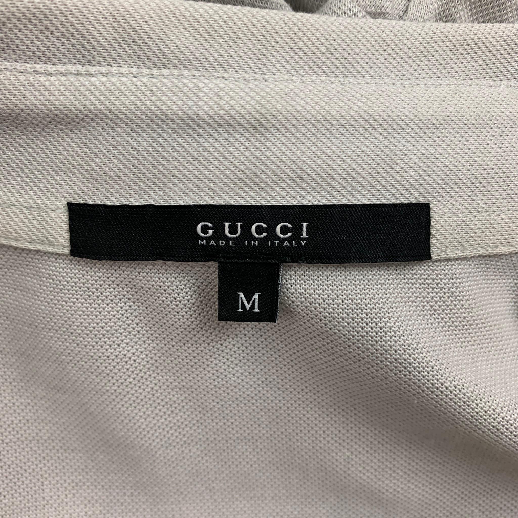 GUCCI Size M Light Grey Textured Cotton Button Down Short Sleeve Shirt 1