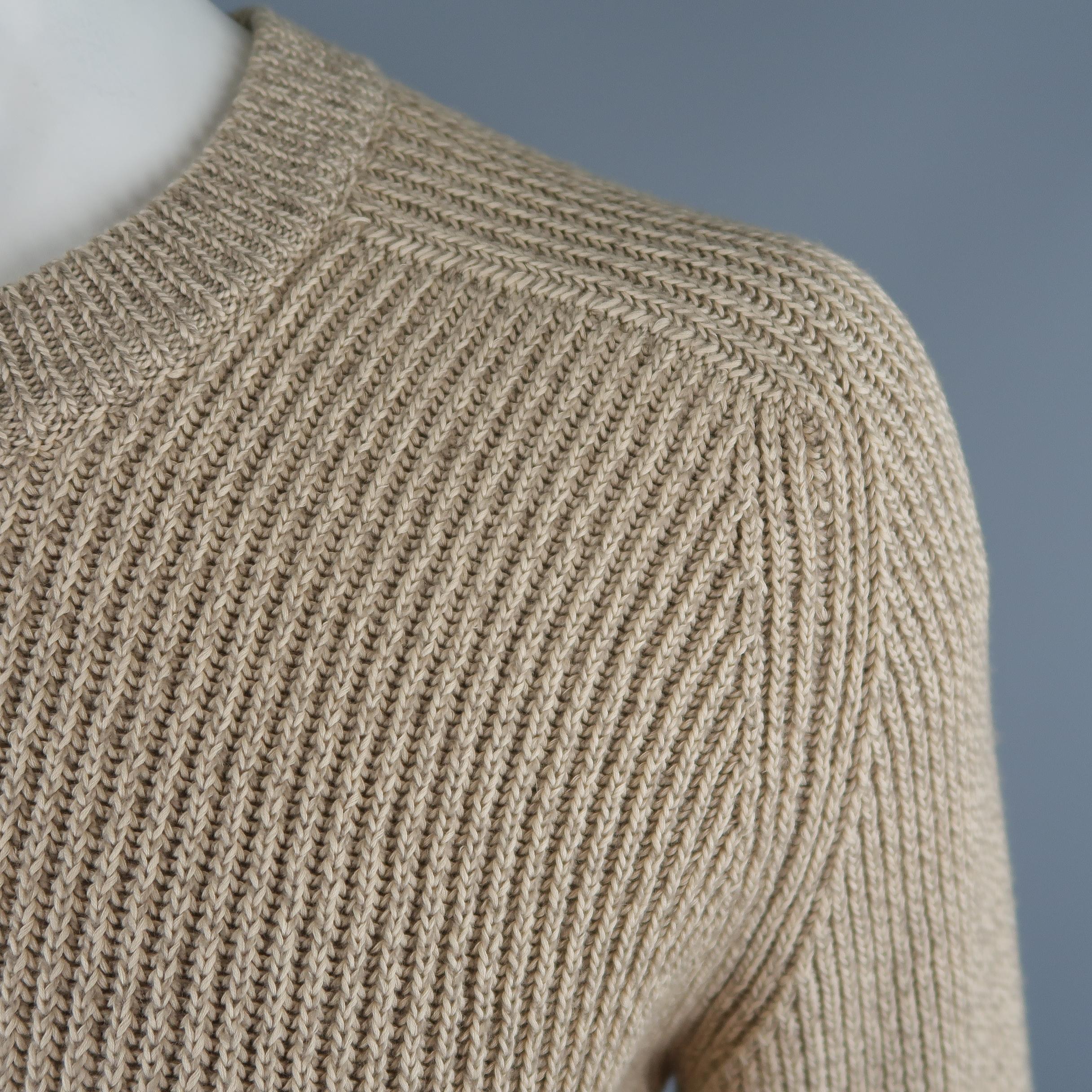 GUCCI Size M Oatmeal Ribbed Knit Cotton Crew-Neck Sweater In New Condition In San Francisco, CA