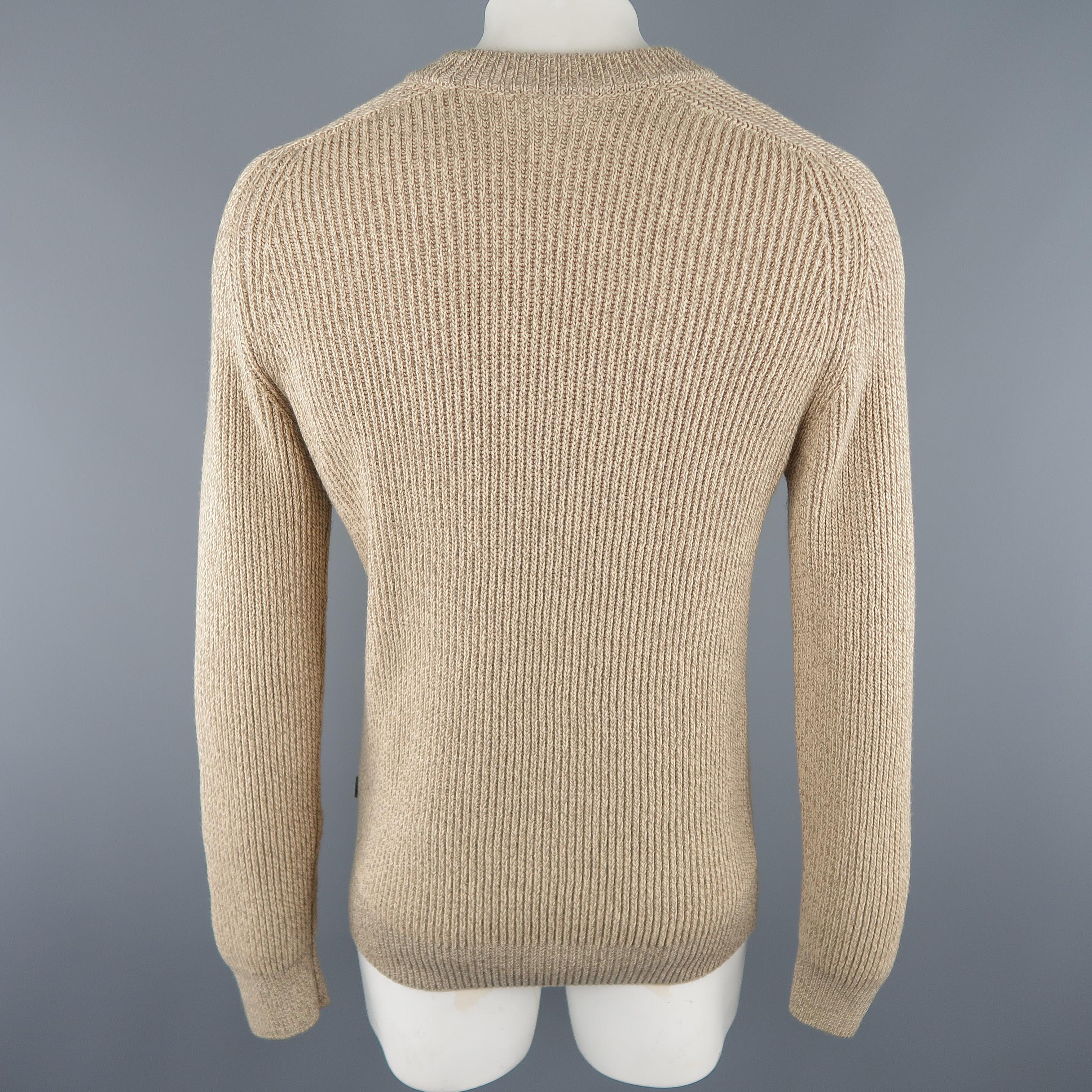 GUCCI Size M Oatmeal Ribbed Knit Cotton Crew-Neck Sweater 1