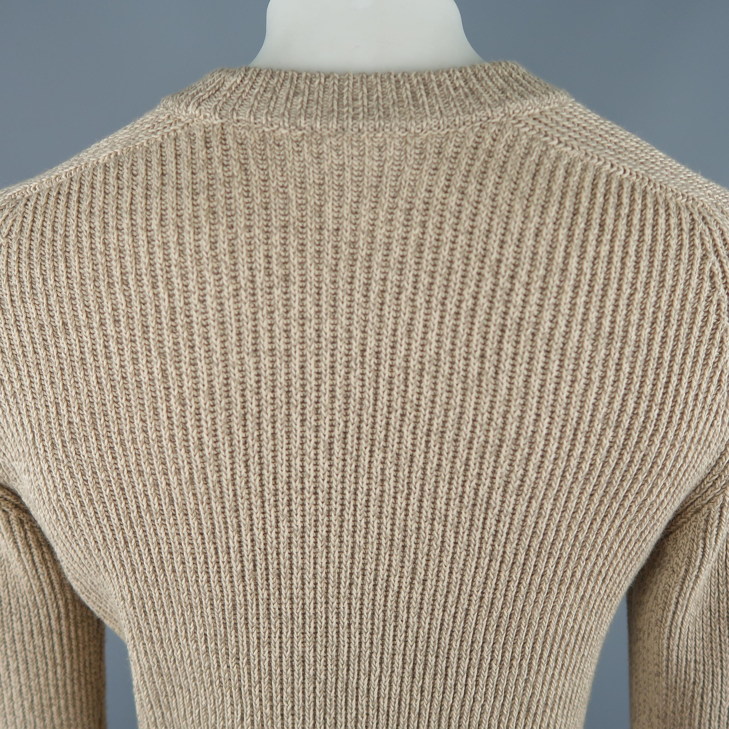 GUCCI Size M Oatmeal Ribbed Knit Cotton Crew-Neck Sweater 2
