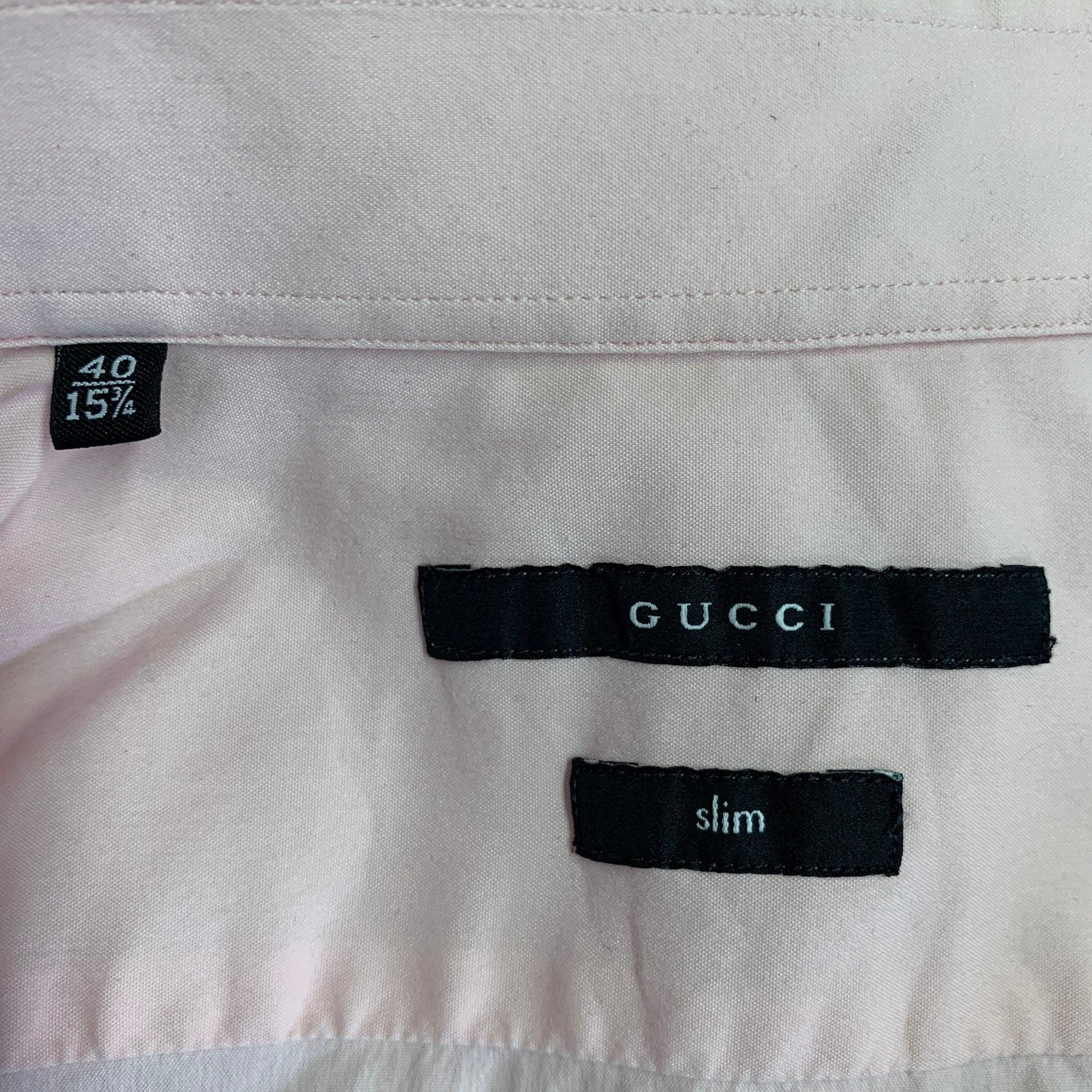 Men's GUCCI Size M Pink Cotton Blend Slim Fit Long Sleeve Shirt