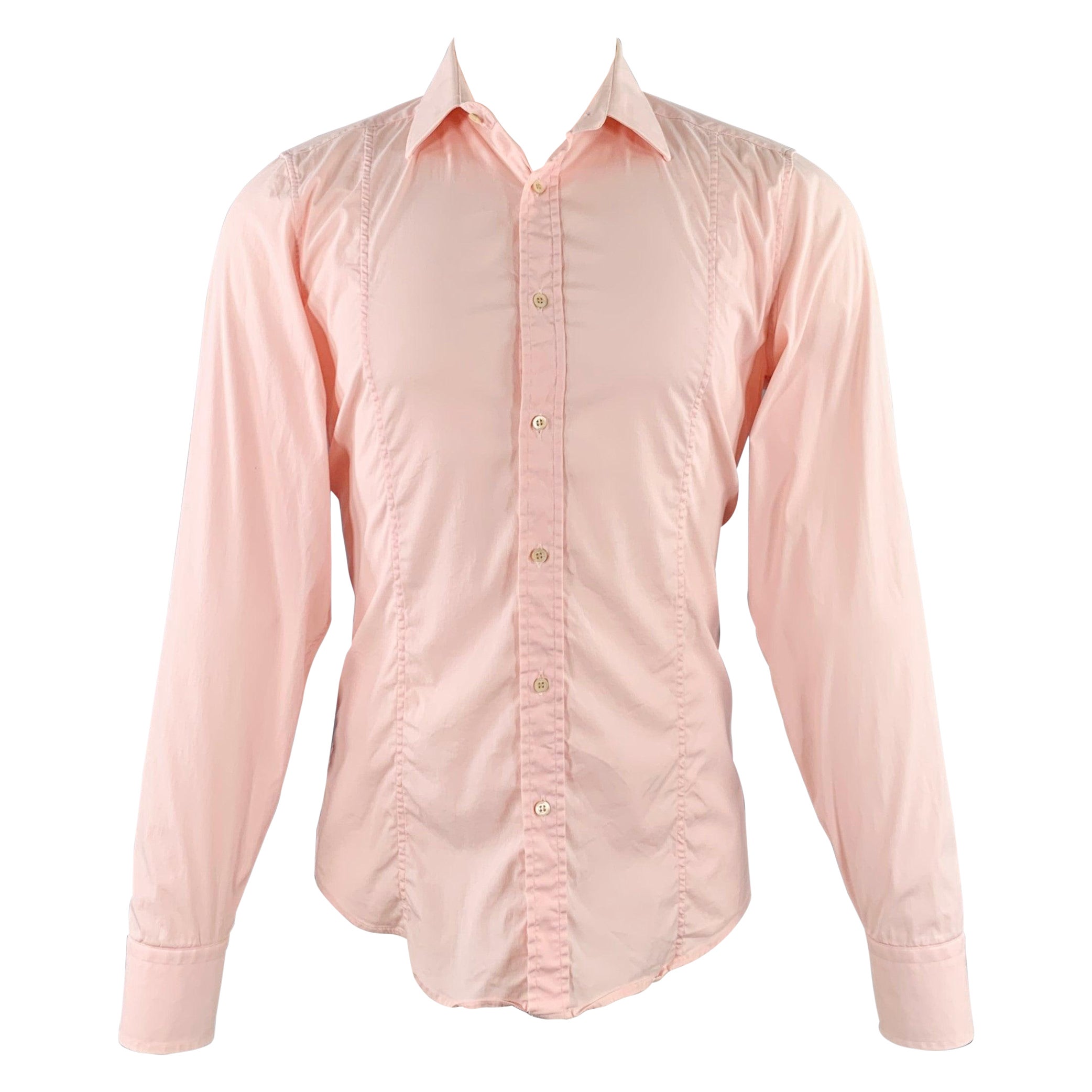 GUCCI Size M Pink Cotton Blend Slim Fit Long Sleeve Shirt