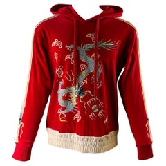 GUCCI Size M Red Cream Cotton Hooded Sweatshirt