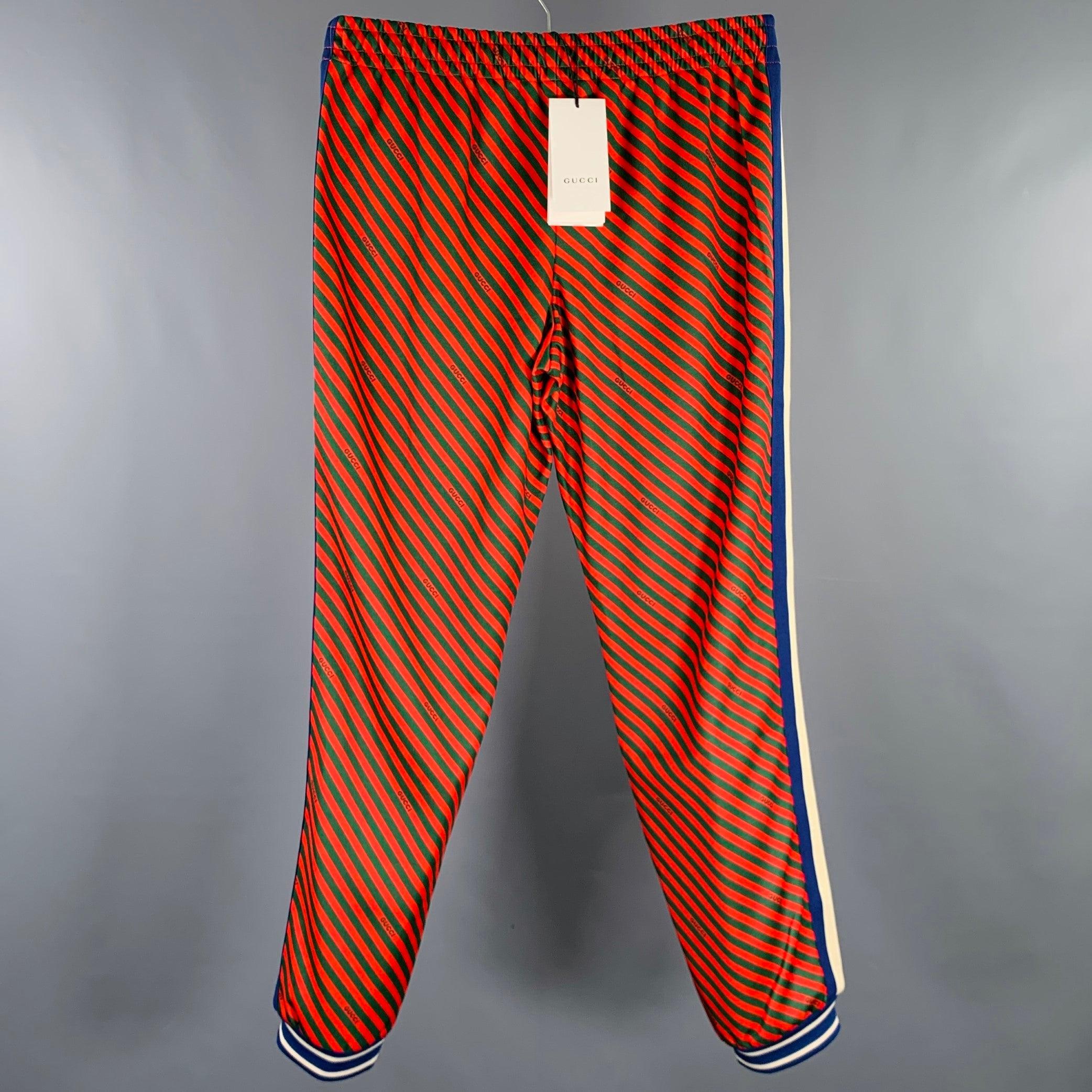 Rosso GUCCI Taglia M Red Green Stripe Poliestere Cotone Joggers Pantaloni Casual in vendita