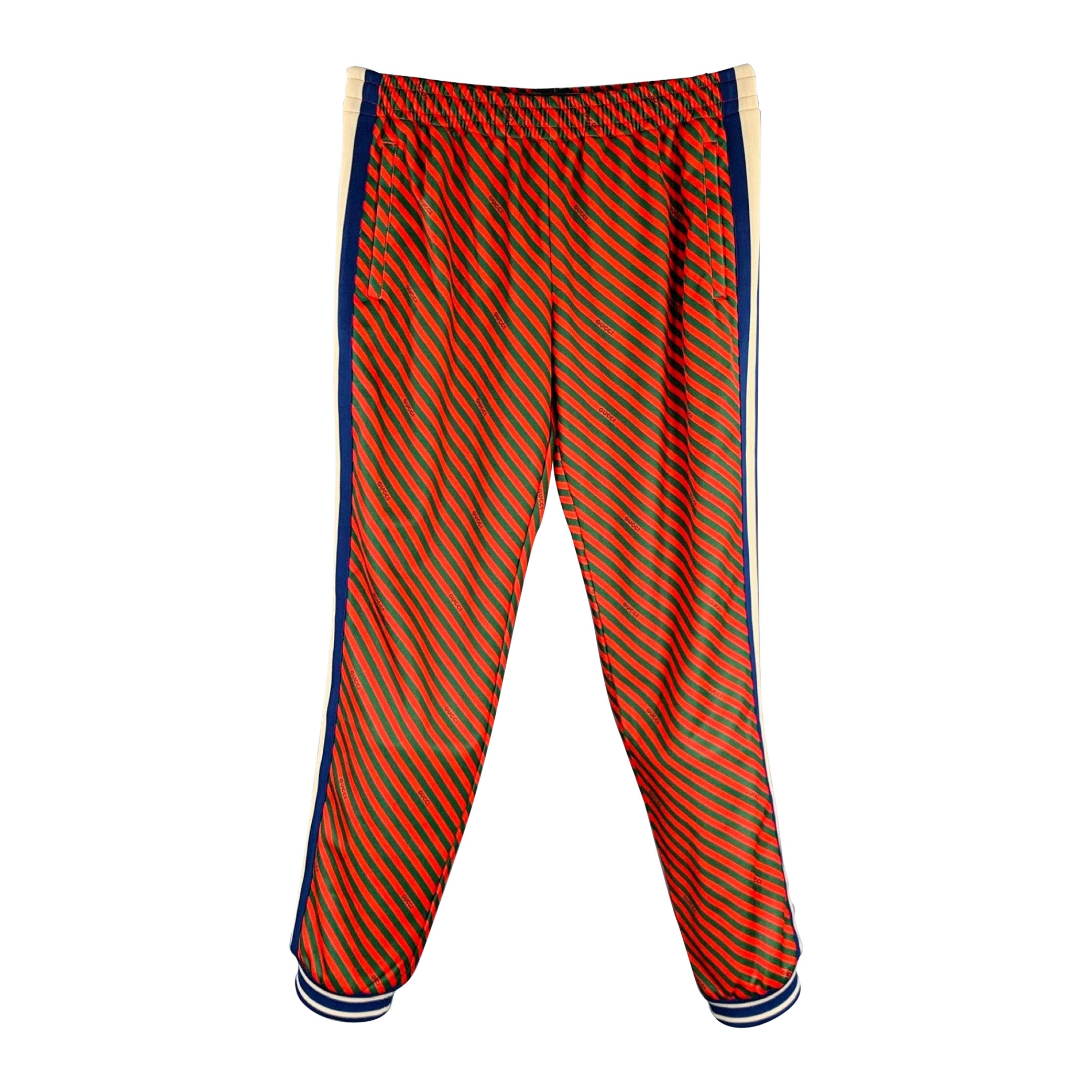 GUCCI Größe M Rot Grün gestreifte Polyester-Baumwoll-Jogginghose Casual Hose im Angebot