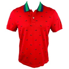 GUCCI Size M Red & Navy Embroidery Pique Buttoned Polo