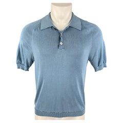 GUCCI Size M Steel Blue Knit Silk Polo Shirt