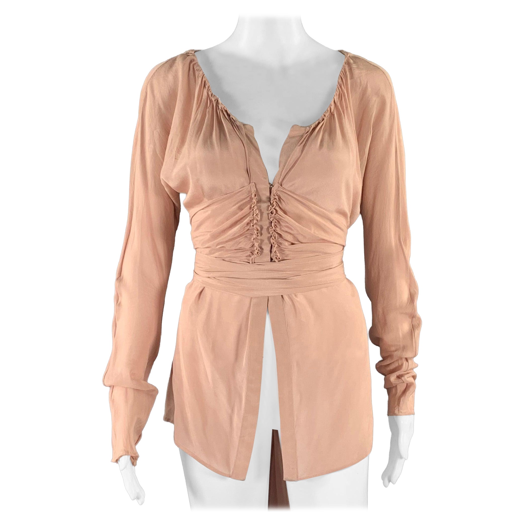GUCCI Größe M Taupe Seidenbluse im Angebot