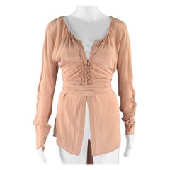 GUCCI Size M Taupe Silk Blouse