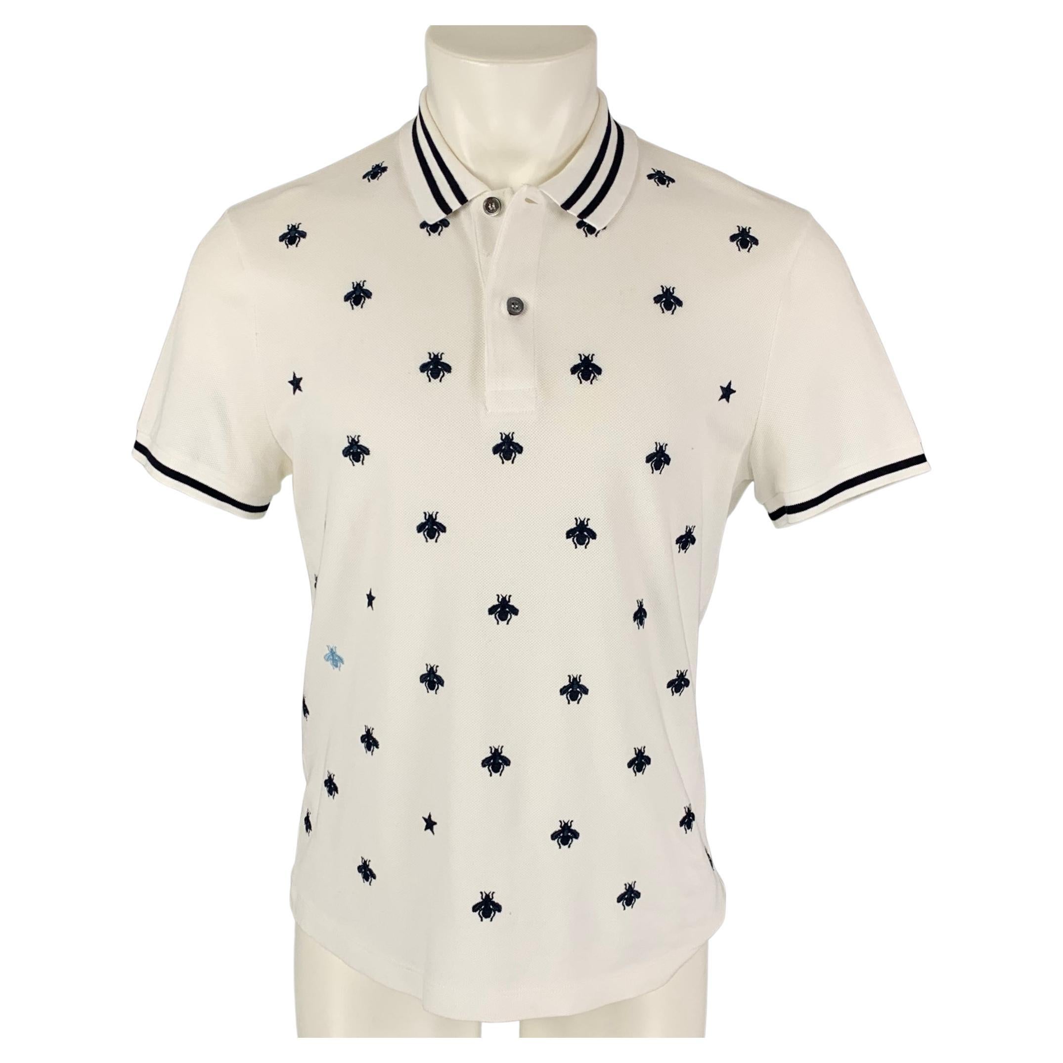 GUCCI Size M White Navy Bees and Stars Embroidery Short Sleeve Polo at  1stDibs | gucci navy polo, navy gucci polo, gucci bee polo shirt