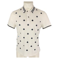 GUCCI Size M White Navy Bees & Stars Embroidery Short Sleeve Polo