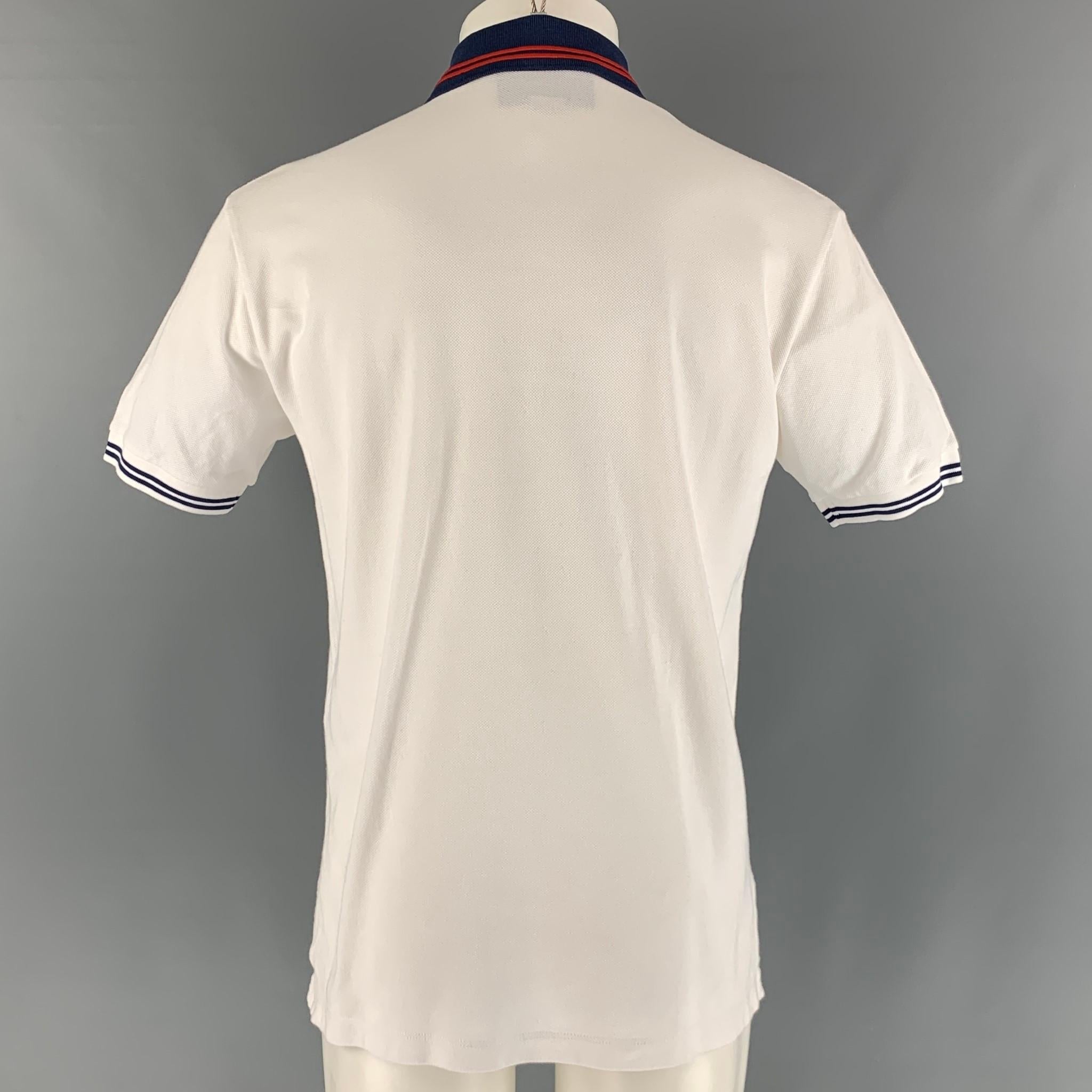 Men's GUCCI Size M White Navy Solid Cotton Buttoned Polo