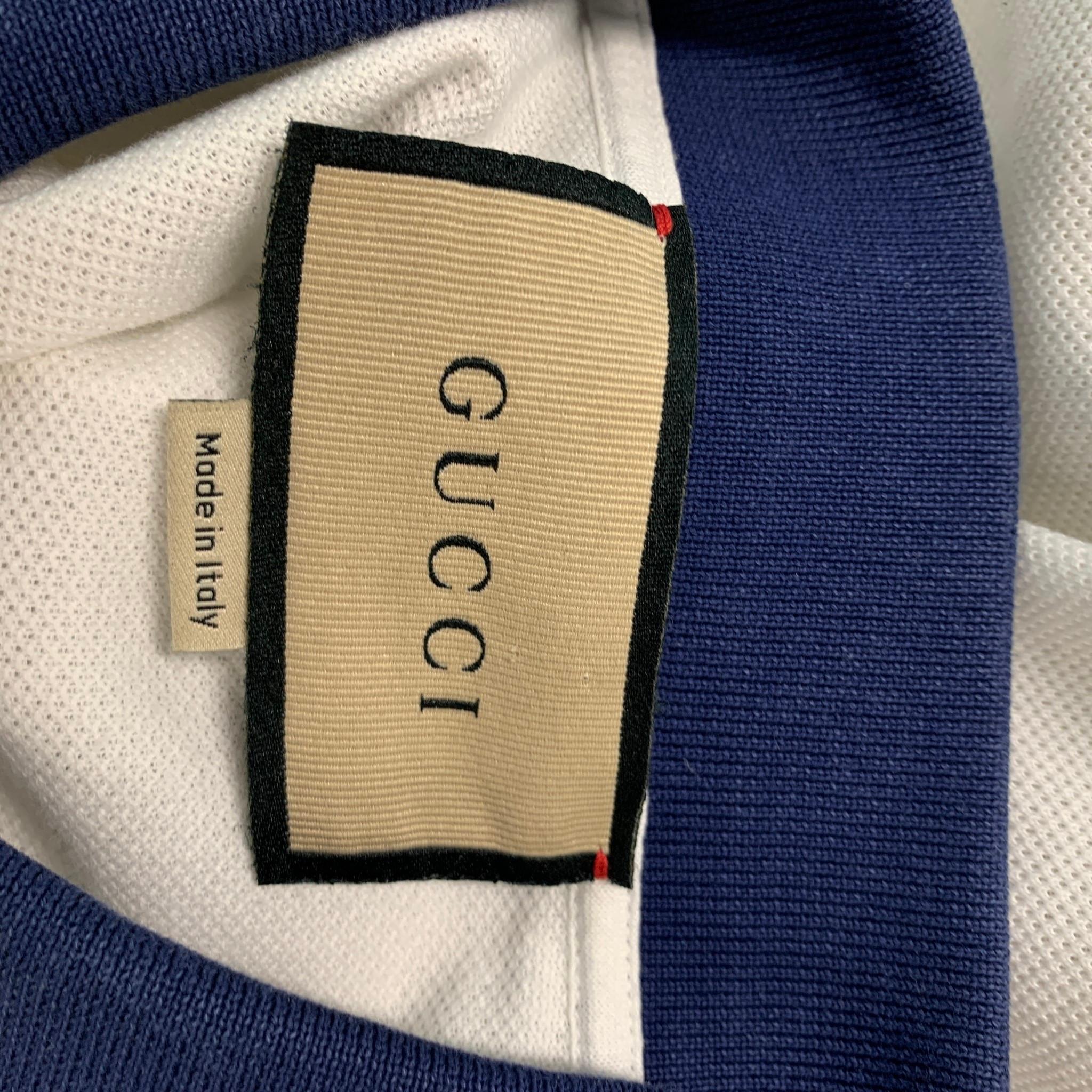 GUCCI Size M White Navy Solid Cotton Buttoned Polo 1