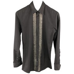 GUCCI Size S Black Cotton French Cuff Embellishment Long Sleeve Shirt 