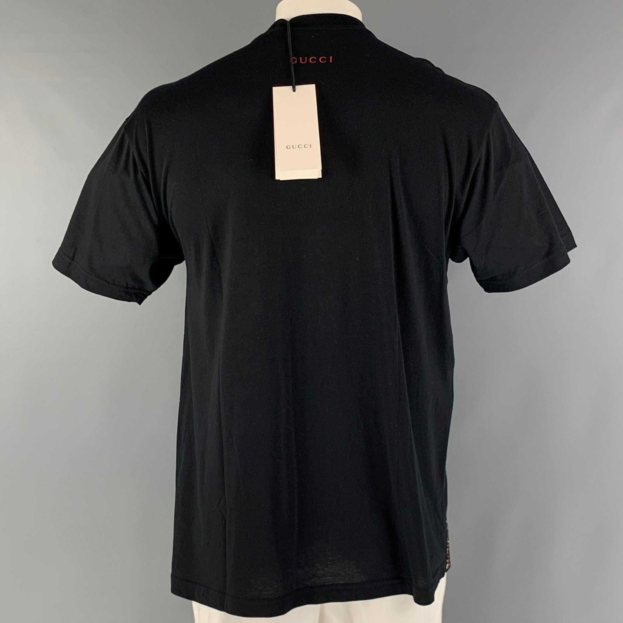 GUCCI Size S Black Gold Embroidery Cotton Crew-Neck T-shirt In Excellent Condition For Sale In San Francisco, CA