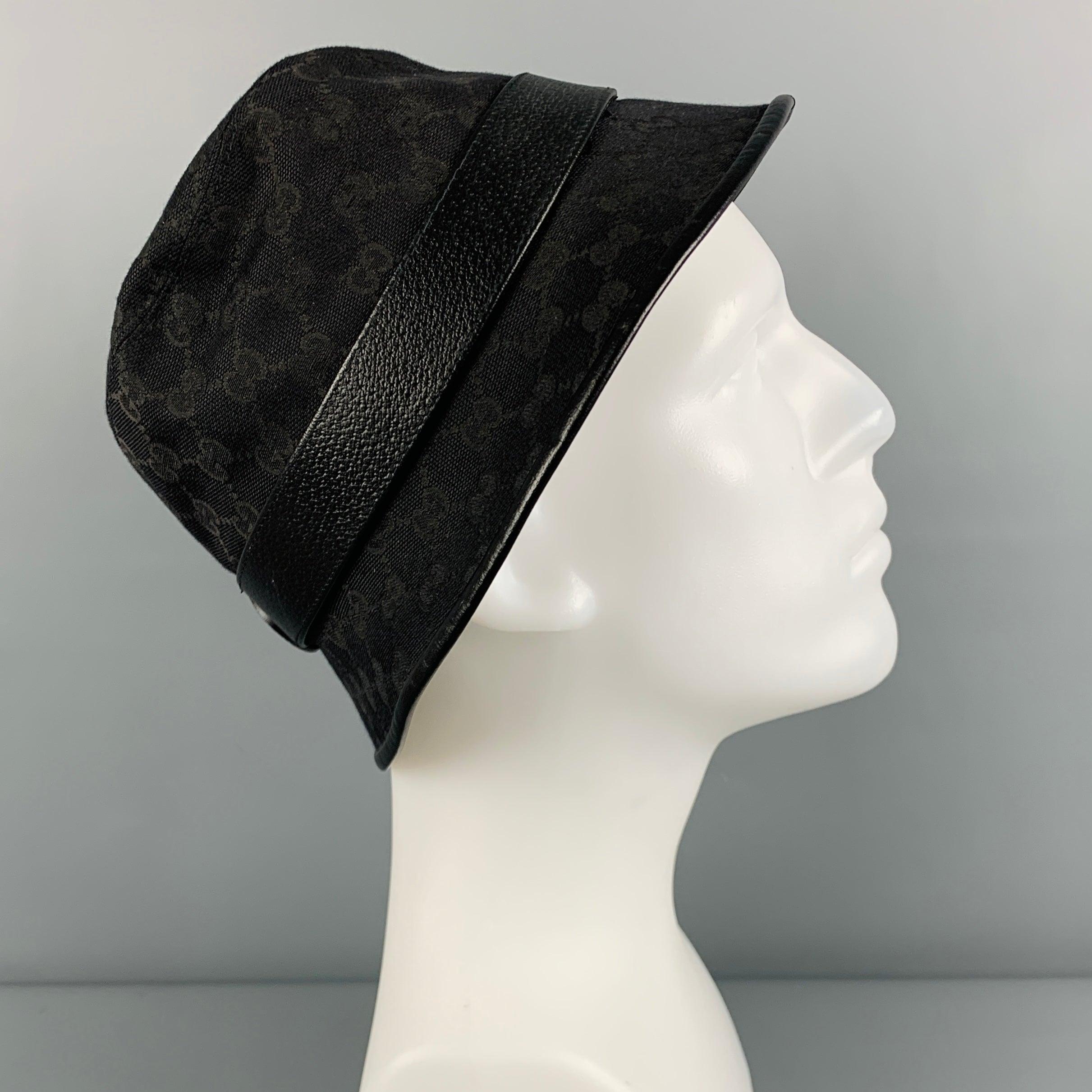 GUCCI Size S Black Gold Logo Polyester Blend Leather Hats In Good Condition In San Francisco, CA