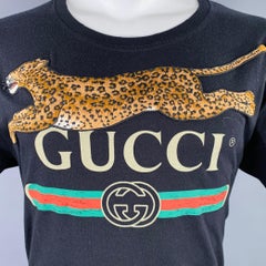 GUCCI Size S Black Multi Color Logo Short Sleeve T-shirt