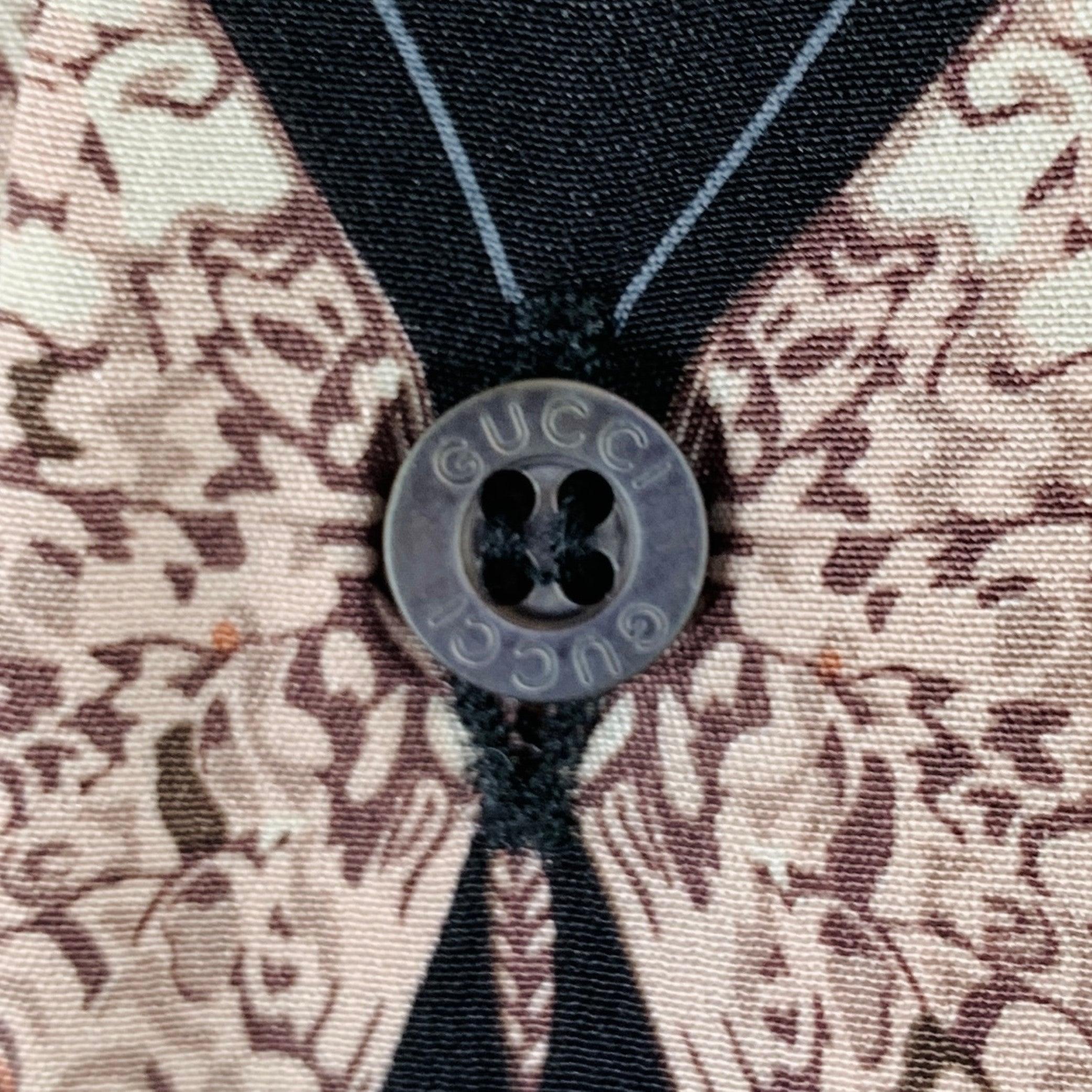 Gray GUCCI Size S Black Rose Grey Butterfly Silk Button Up Long Sleeve Shirt