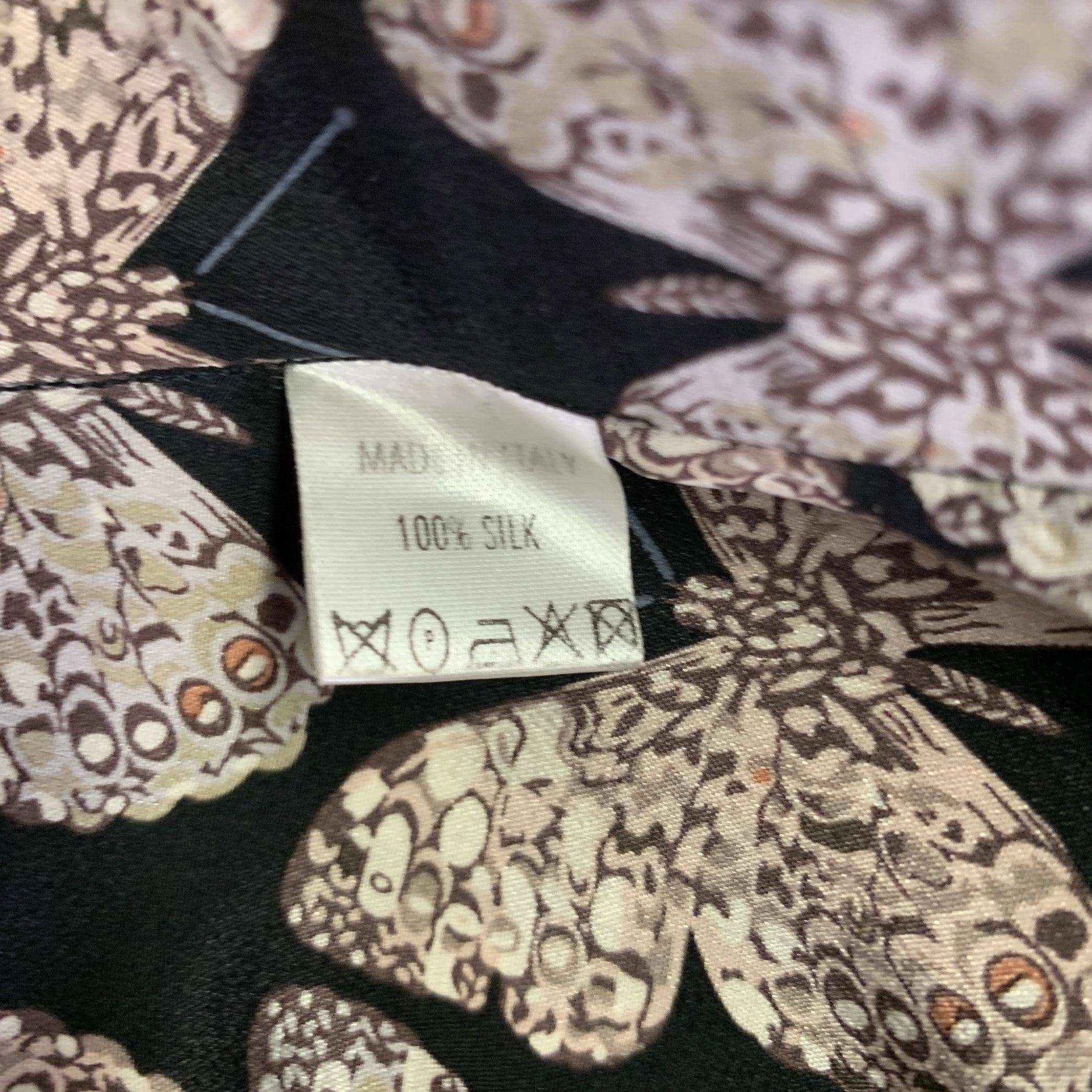 GUCCI Size S Black Rose Grey Butterfly Silk Button Up Long Sleeve Shirt 2
