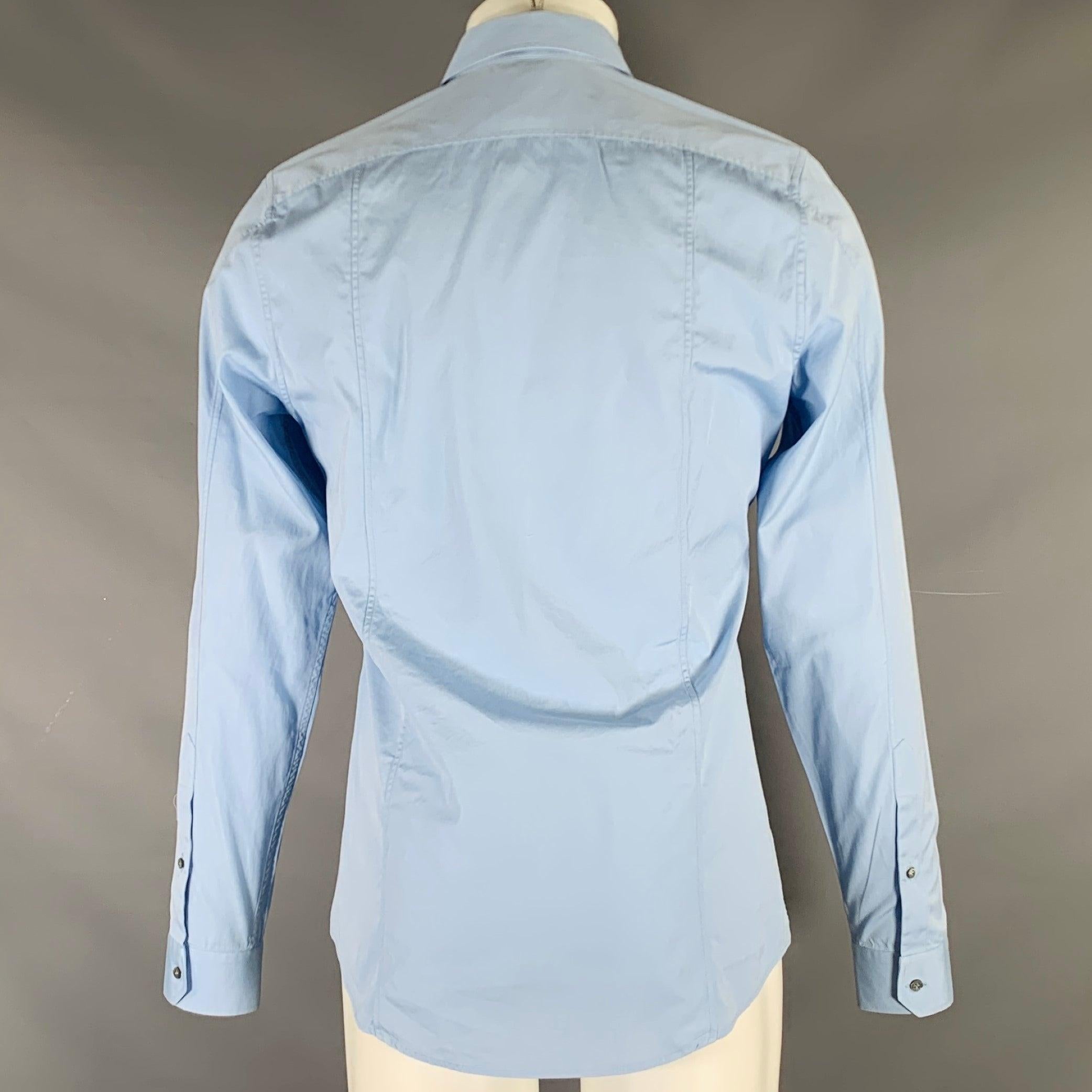 Men's GUCCI Size S Blue Cotton Slim Fit Long Sleeve Shirt