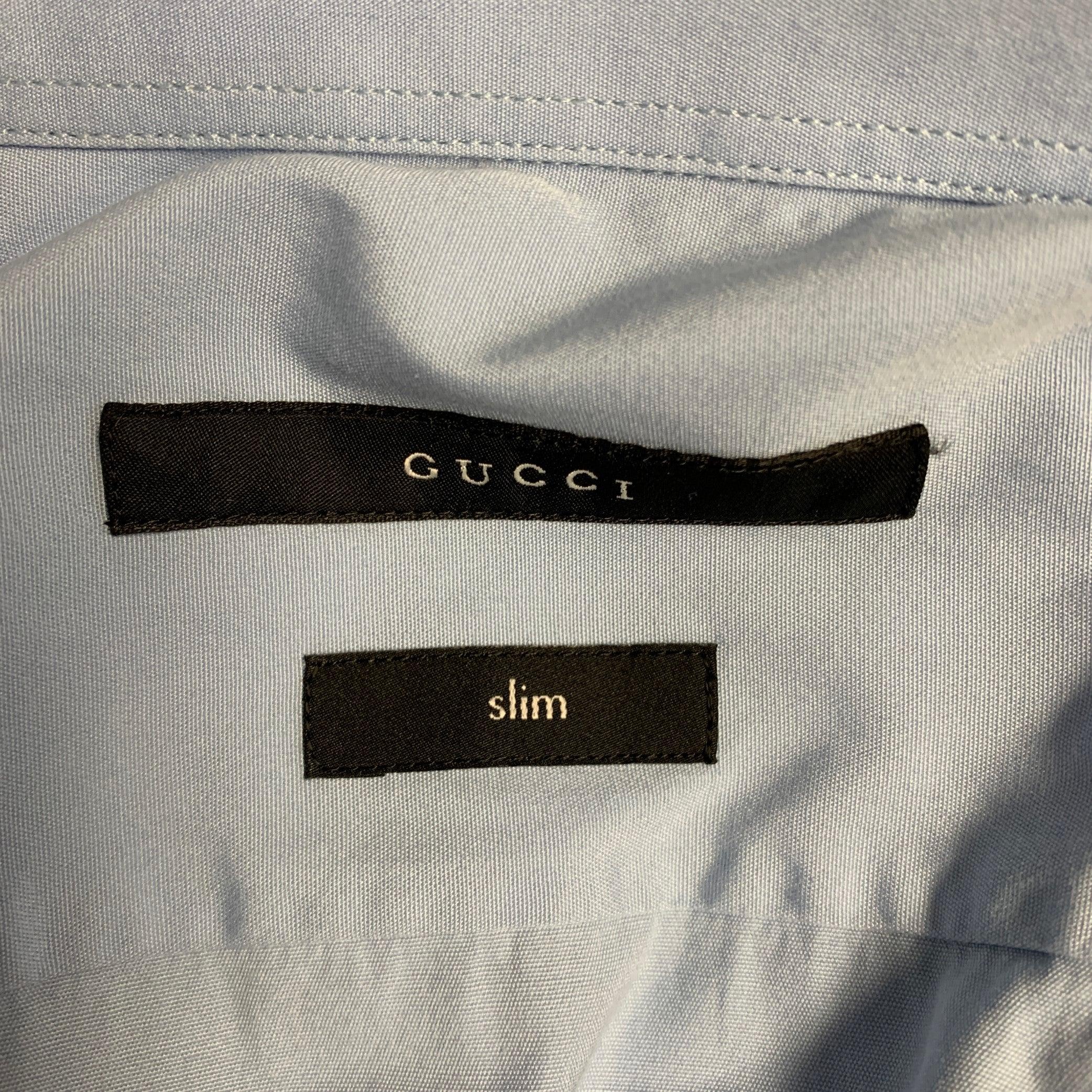 GUCCI Size S Blue Cotton Slim Fit Long Sleeve Shirt 1