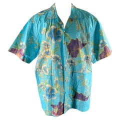 GUCCI Größe S Blau Floral Polyethylen Oversized Camp Kurzarmhemd